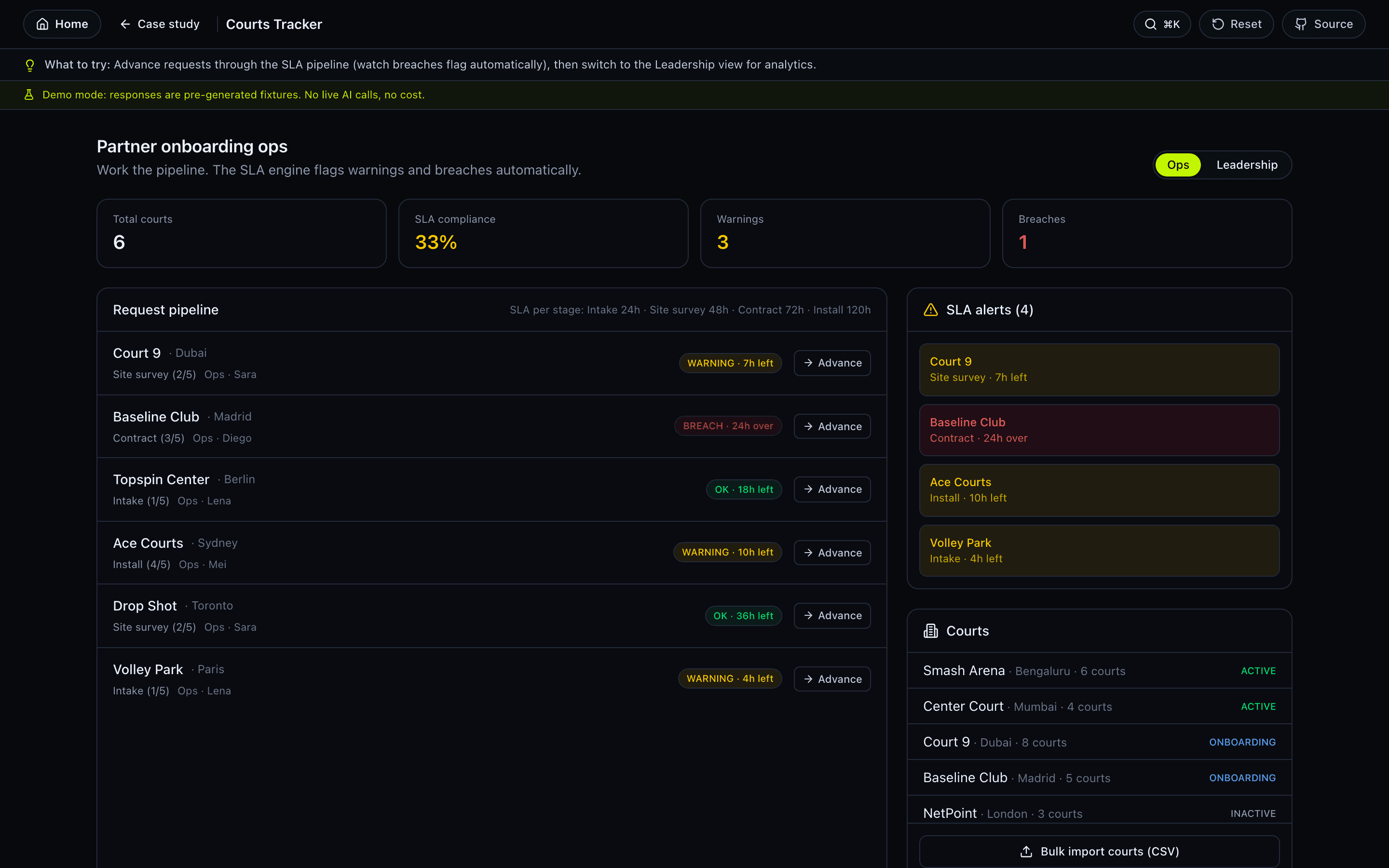 Courts Tracker — interactive demo screenshot