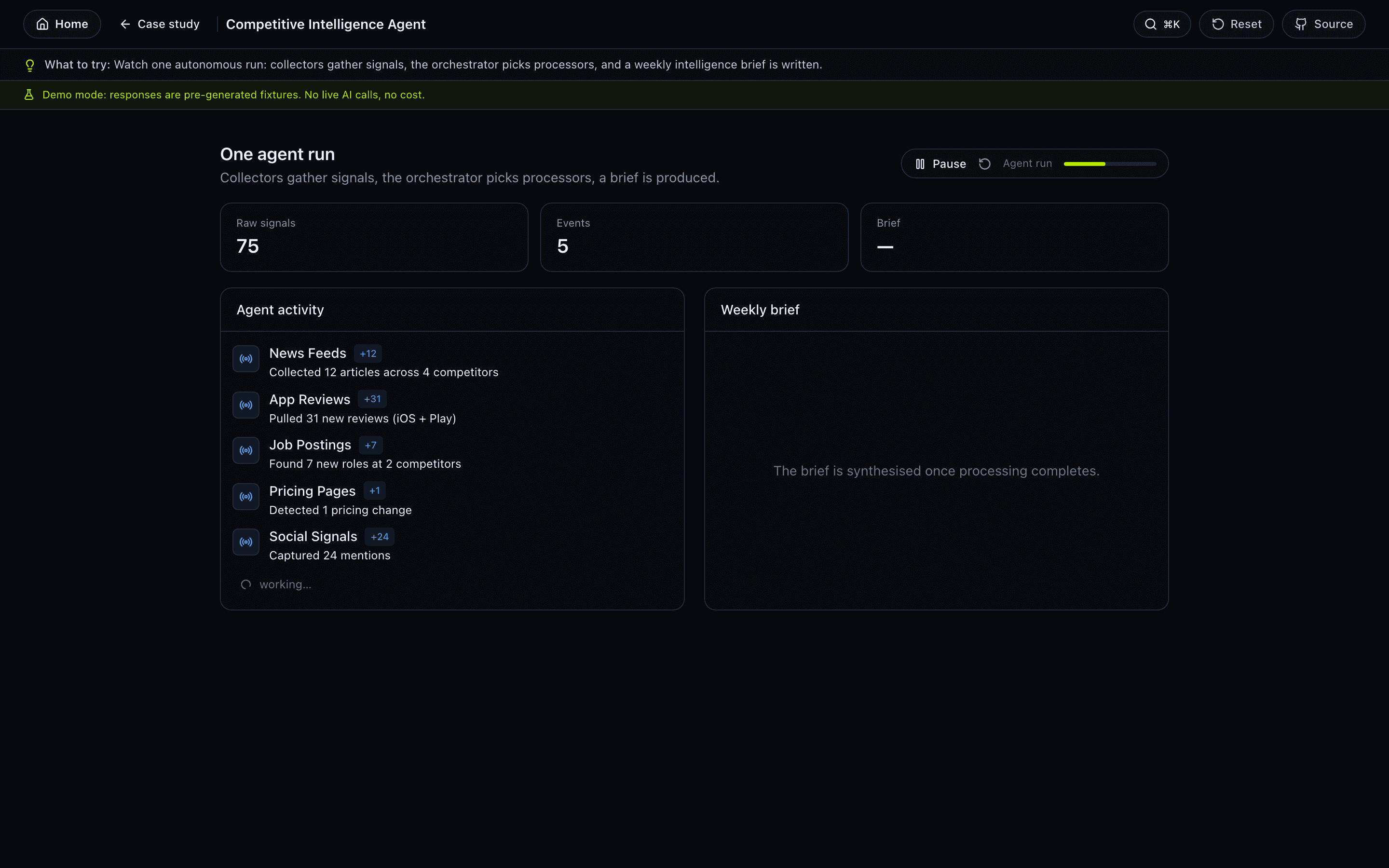 Competitive Intelligence Agent — interactive demo screenshot